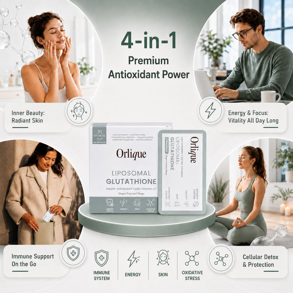 Orlique Liposomal Glutathione Supplement with Vitamin C | High-Potency Antioxidant for Immune Support, Cellular Protection, Detox & Energy | Vegan, Sugar-Free | Mango Dragon Fruit | 30 Sachets, 400mg
