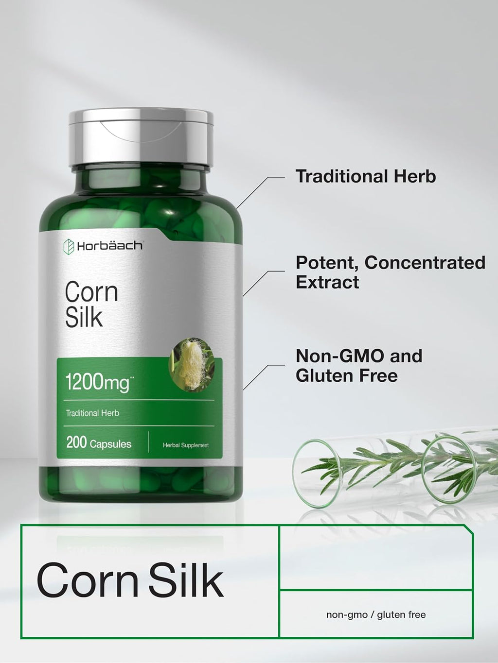 Horbäach Cápsulas de Seda de Maíz | 200 Cápsulas | Extracto No-GMO, Sin Gluten