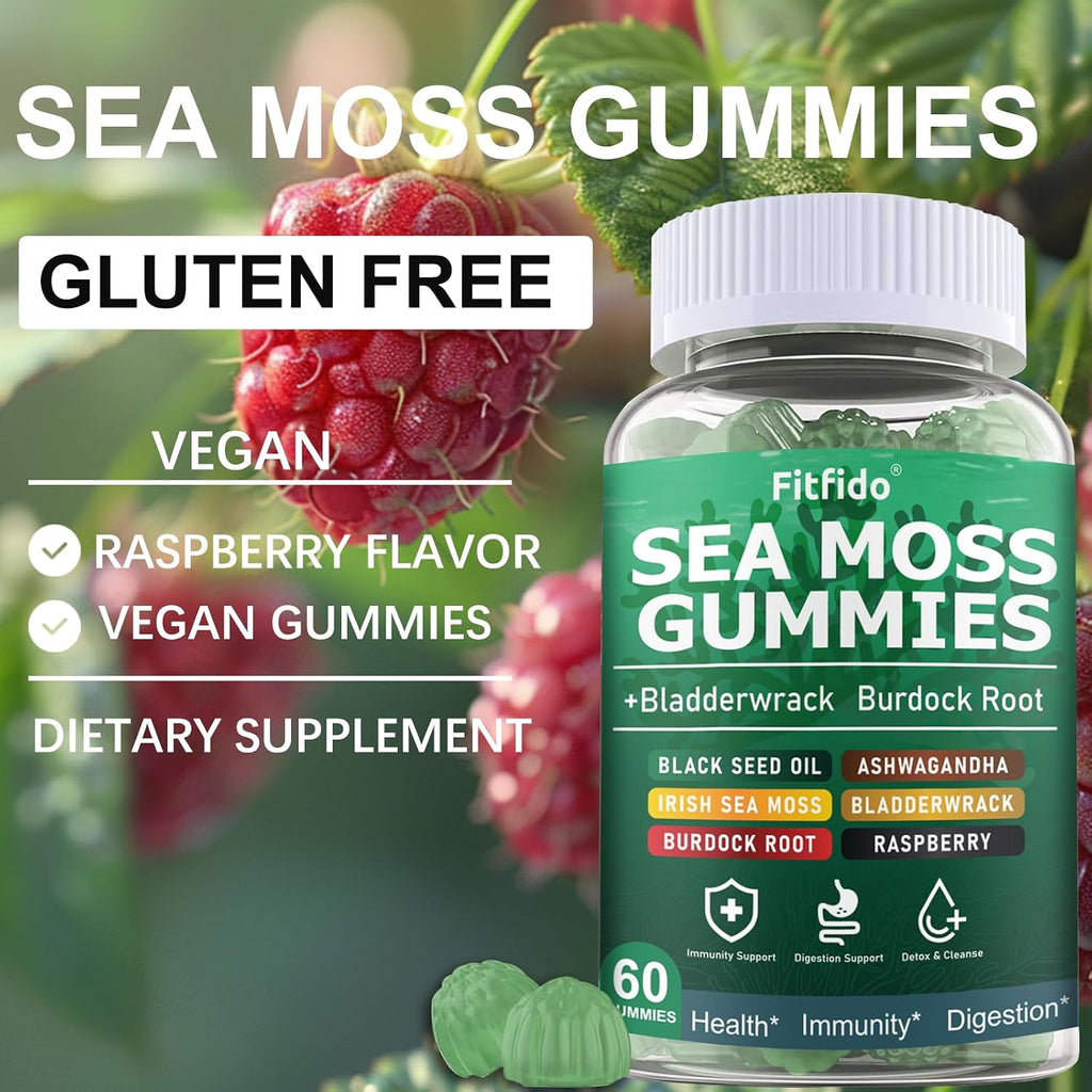 Fitfido Gominolas de Musgo de Mar Irlandés 3000mg con Bladderwrack, 60 unidades