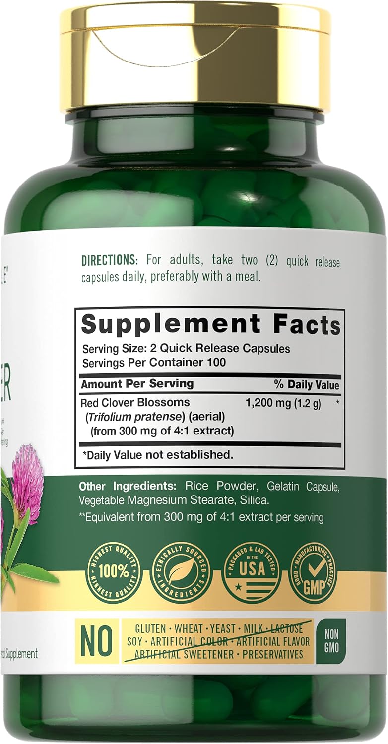 Carlyle Trébol Rojo Cápsulas | 200 Cápsulas | Extracto de Flor de Trifolium Pratense | No OGM, Sin Gluten