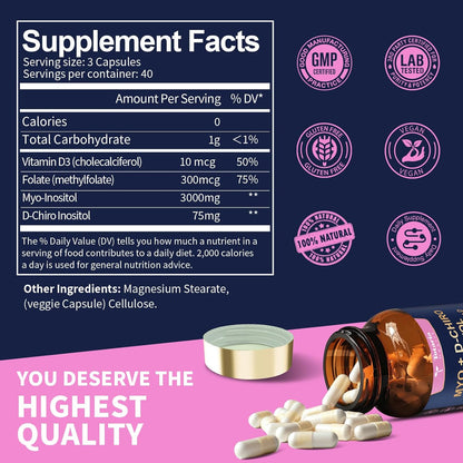 Totaria Myo-Inositol & D-Chiro Inositol 40:1 con Vitamina D3 y Folato - 120 Cápsulas Vegetales – Image 2