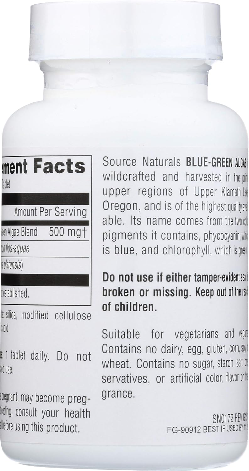Source Naturals Alga Azul del Lago Klamath - Superalimento, 500 mg, 100 Comprimidos