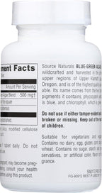 Source Naturals Alga Azul del Lago Klamath - Superalimento, 500 mg, 100 Comprimidos