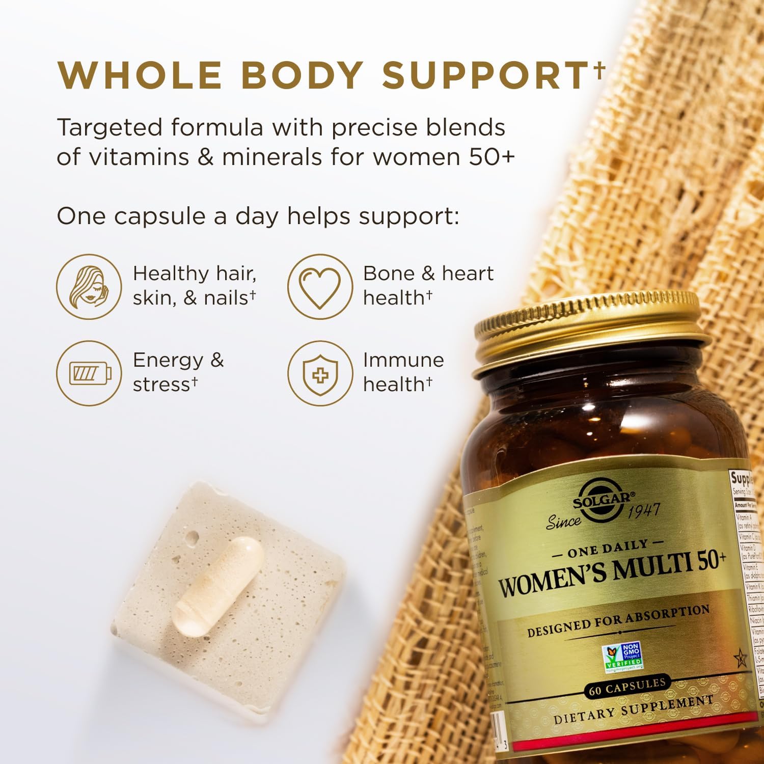 Solgar One Daily Women's Multi 50+ – Multivitamínico Completo para Mayores de 50, 60 Cápsulas Veganas