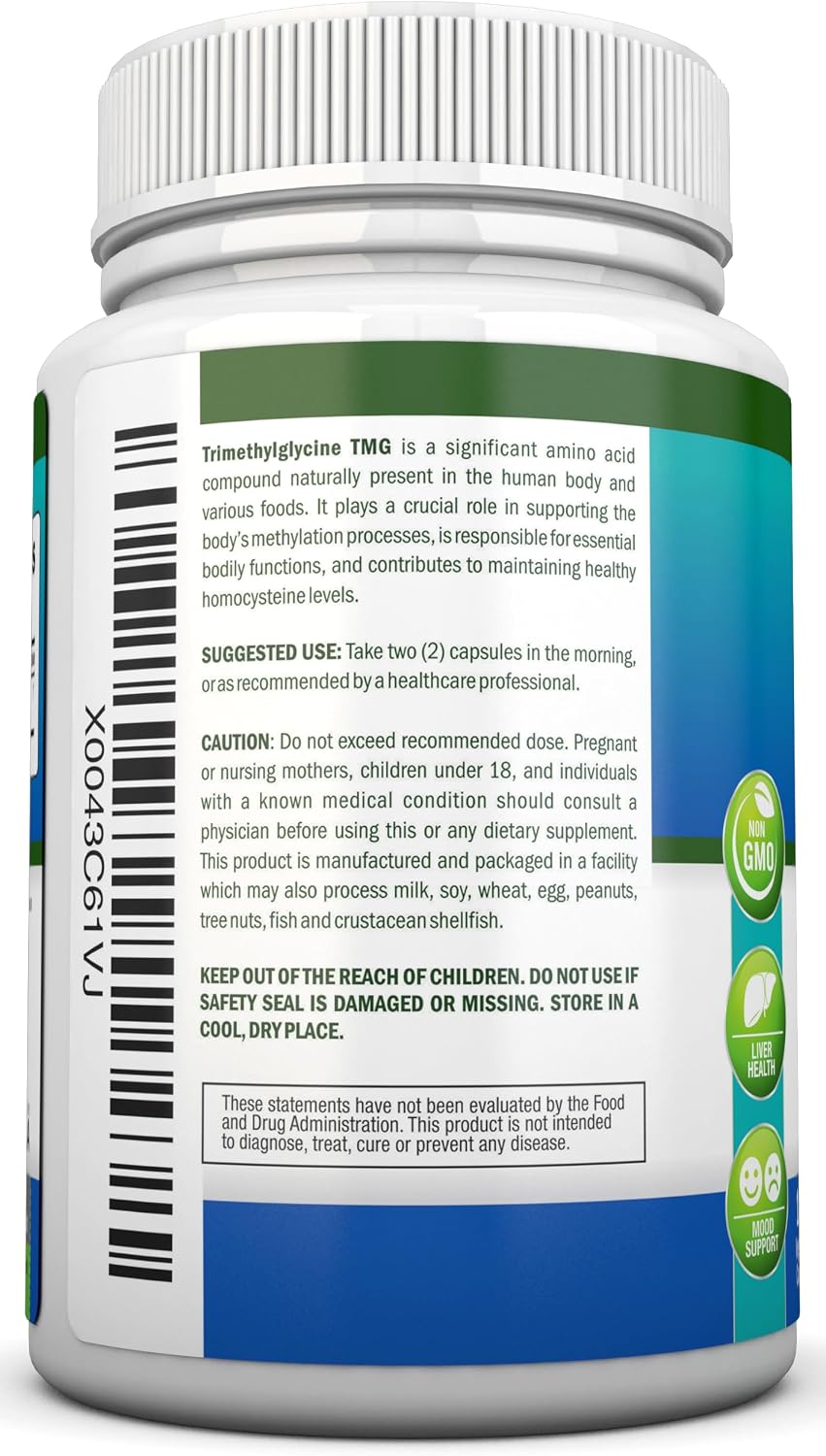 NutriONN TMG Trimetilglicina 1000mg - 180 Cápsulas - Betaína Anhidra Pura