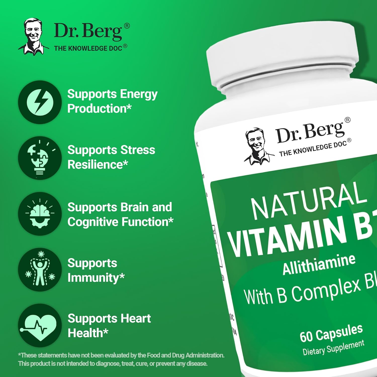 Dr. Berg Complejo de Vitaminas B1, B6, B12 con Allithiamine - 60 Cápsulas