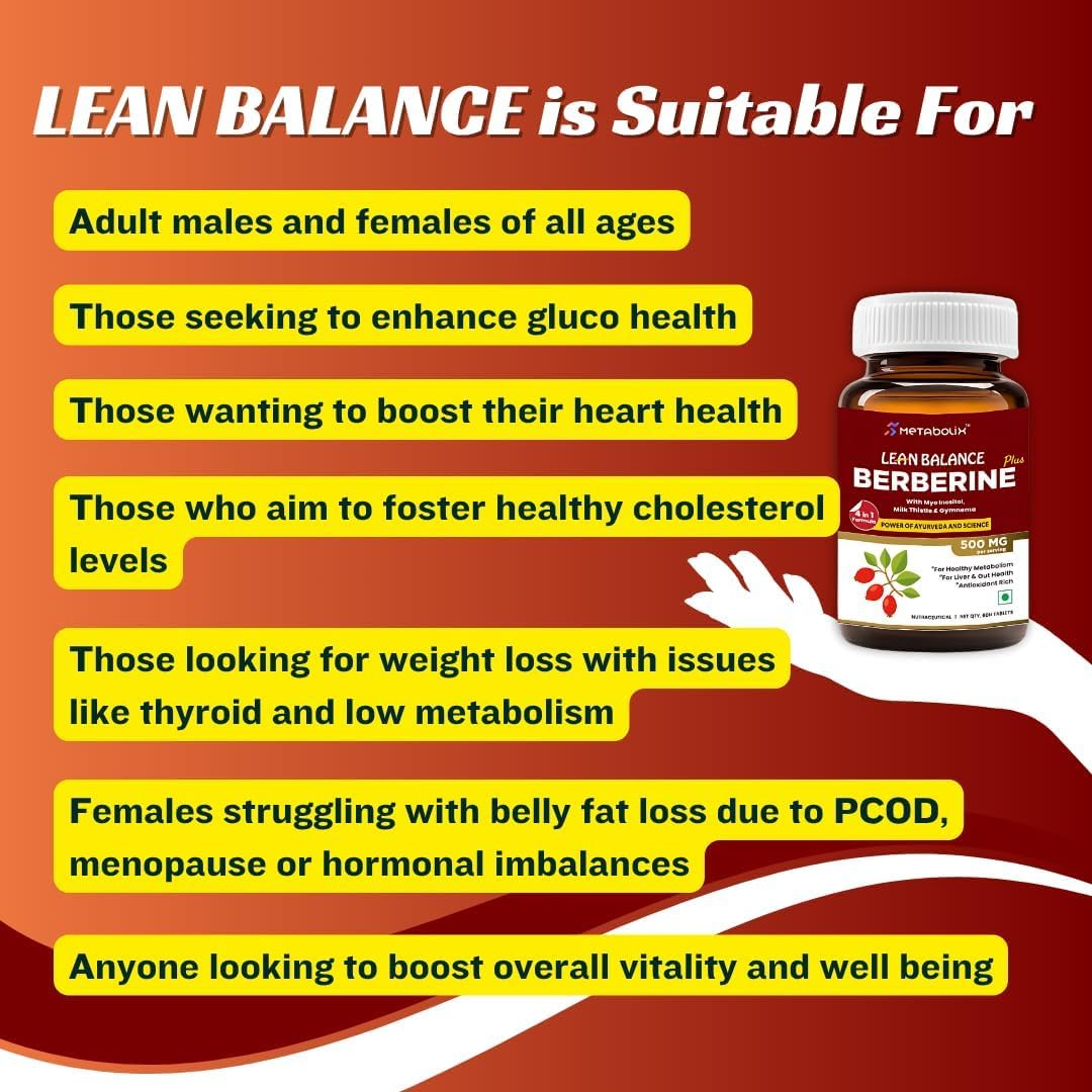 Lean Balance Berberine Plus - Fórmula 4 en 1 con Berberina, Inositol, Cardo Mariano y Gymnema (1 Pack)