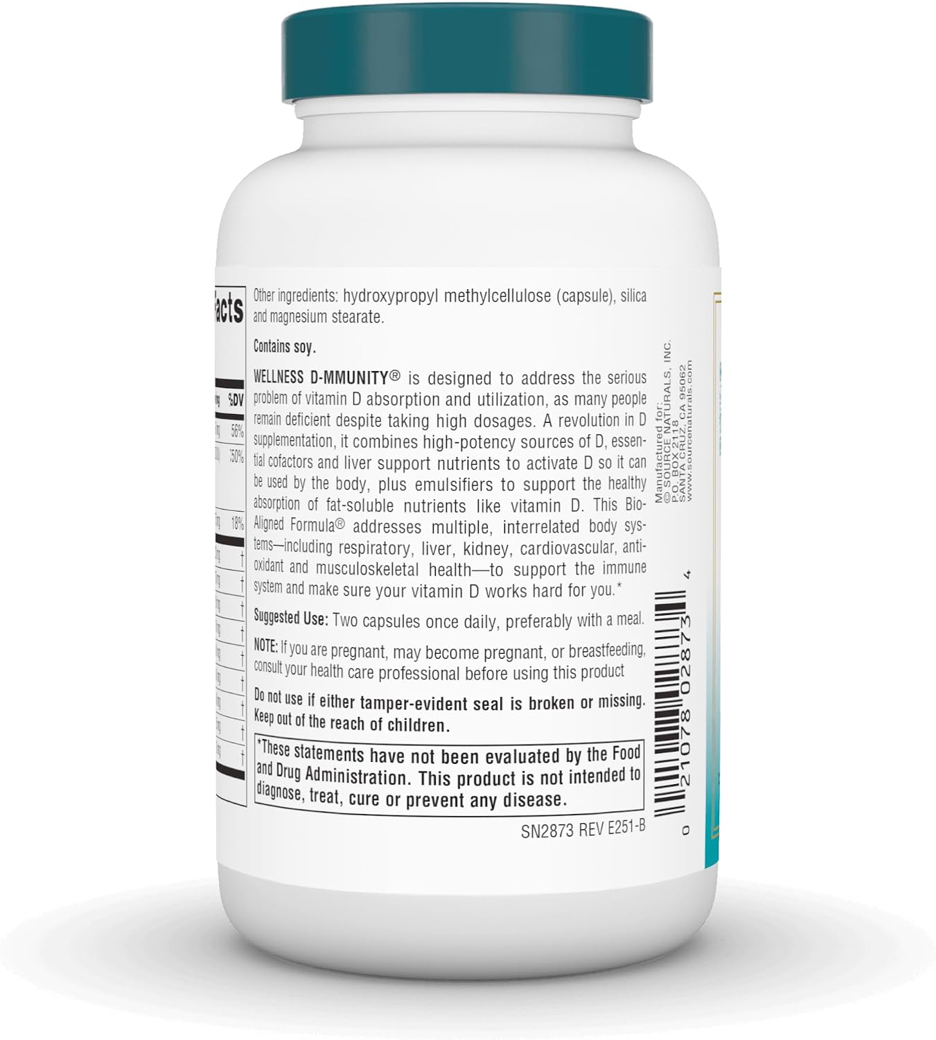 Source Naturals Wellness D-mmunity, Fórmula Inmune de Vitamina D Bio-Alineada, 5000 UI D3 + 1000 UI D2 - 120 Cápsulas Vegetarianas