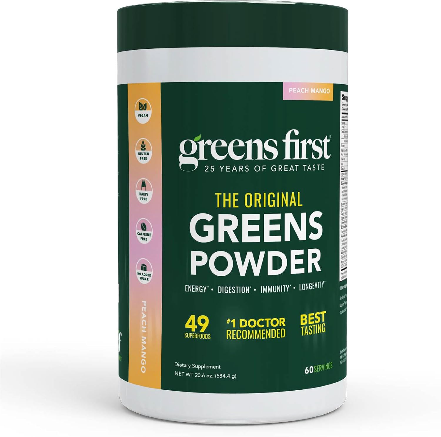 Greens First Gift Set - Edición Limitada con Jarra de Cristal y Polvo Verde Orgánico - 49 Superalimentos - Prebióticos, Probióticos y Enzimas Digestivas - Sin Lácteos, Vegano y No GMO - Menta - 30 Servicios