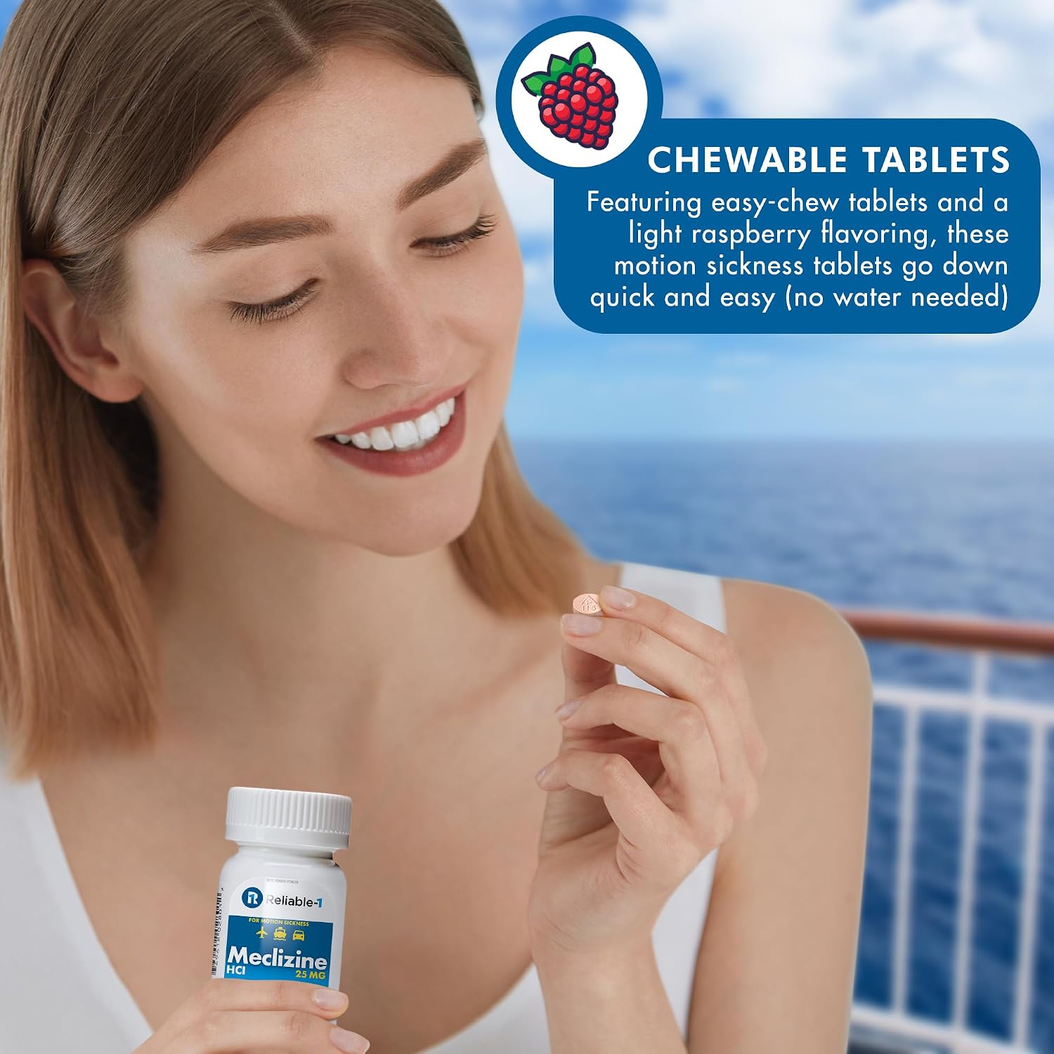 Reliable-1 Laboratories Meclizina HCL 25 mg, 100 Tabletas Masticables