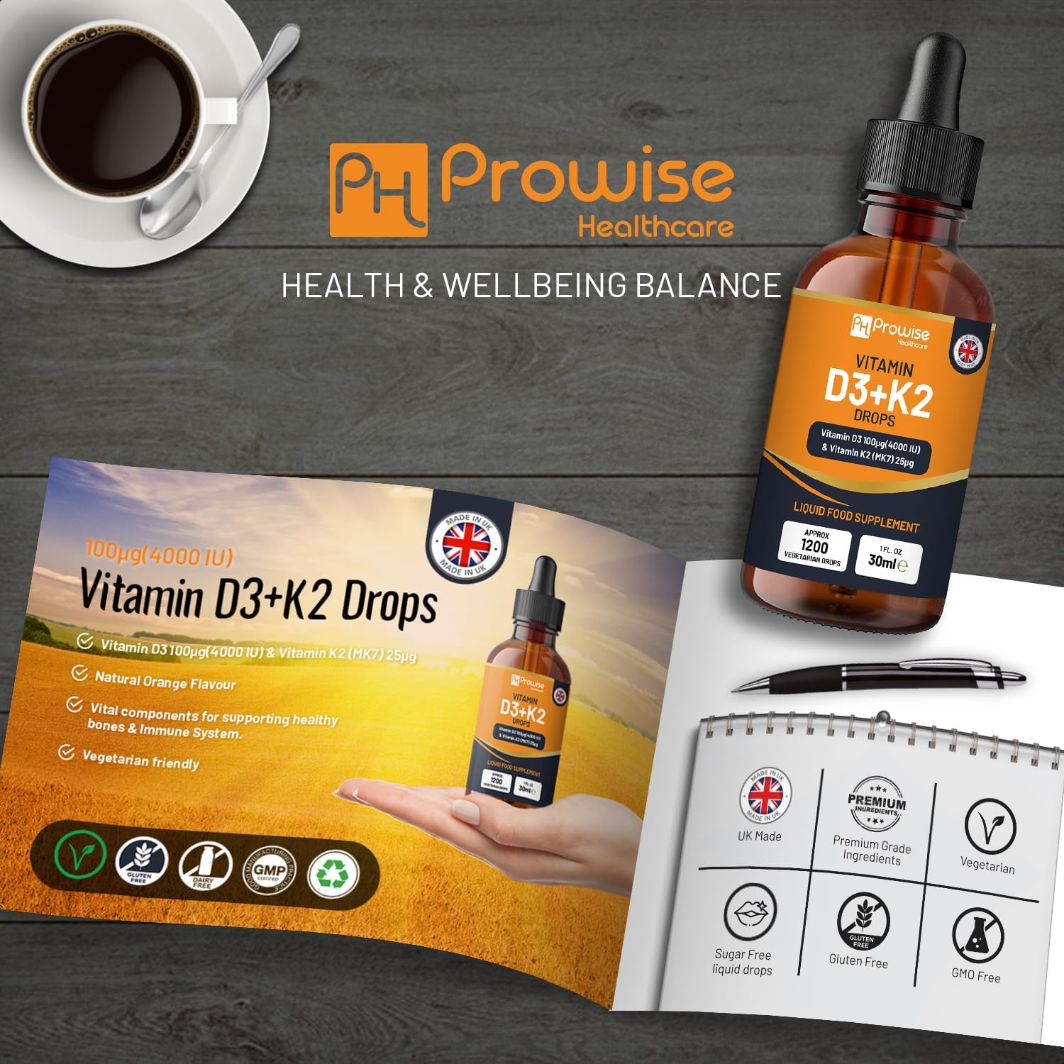 Vitamina D3 4000 UI + K2 MK-7 25 µg Gotas Naranja - Prowise Healthcare (30 ml)