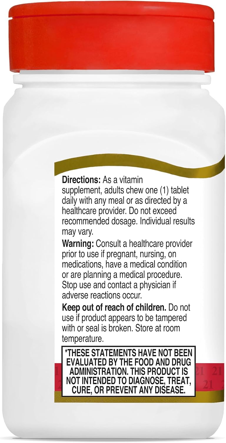 21st Century Vitamina D3 400 UI Comprimidos Masticables Sabor Naranja, 110 Comprimidos (Paquete de 2)