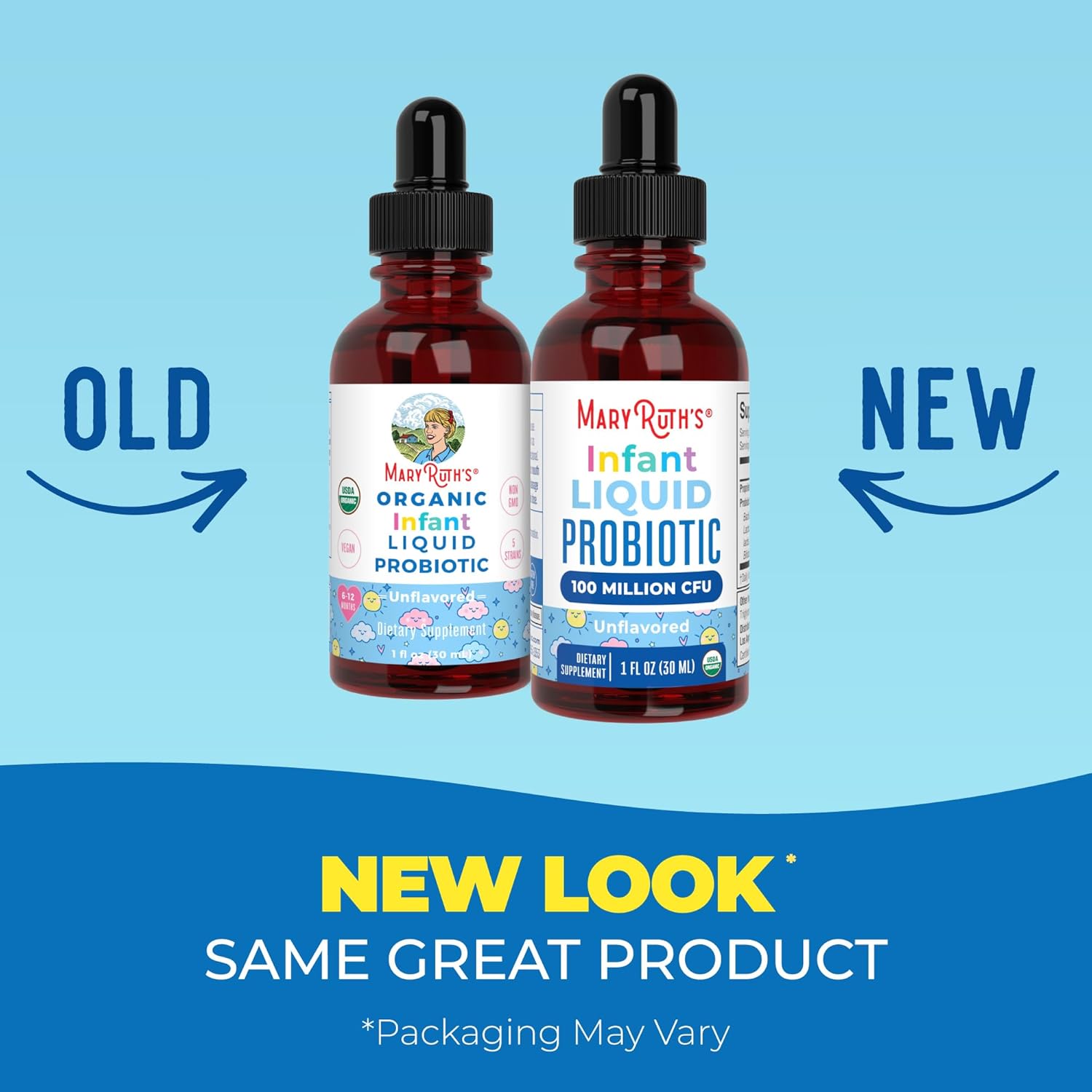MaryRuth's Probiótico Líquido Orgánico para Bebés de 6 a 12 Meses | 100 Millones UFC | 5 Cepas | USDA Orgánico | Vegano | Sin Sabor | 30 ml