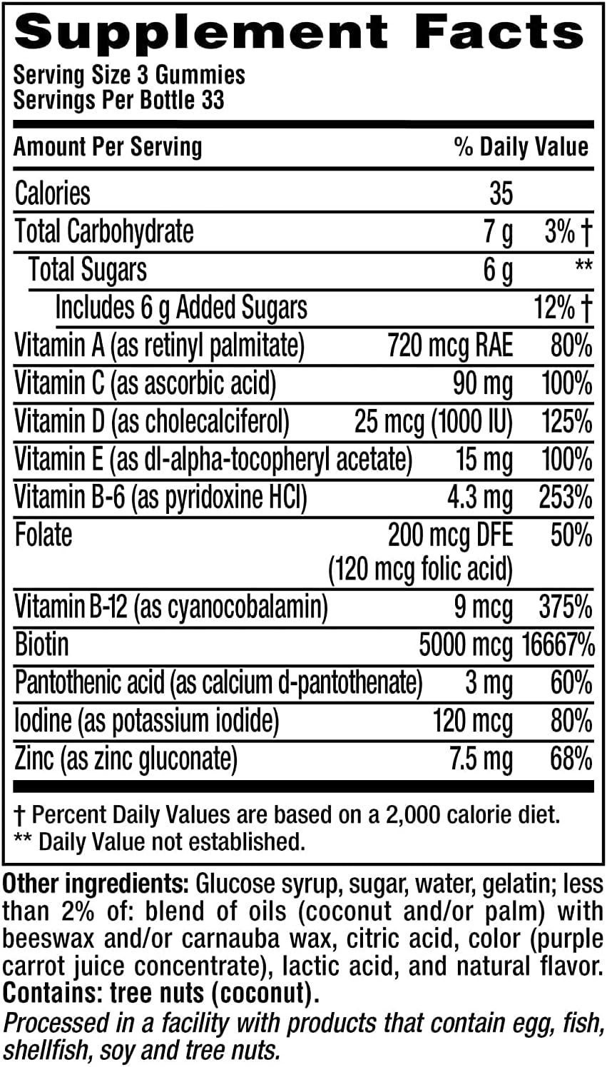 Vitafusion Gorgeous Hair, Skin & Nails Multivitamínico, Frambuesa 100 Gomitas (Paquete de 2)