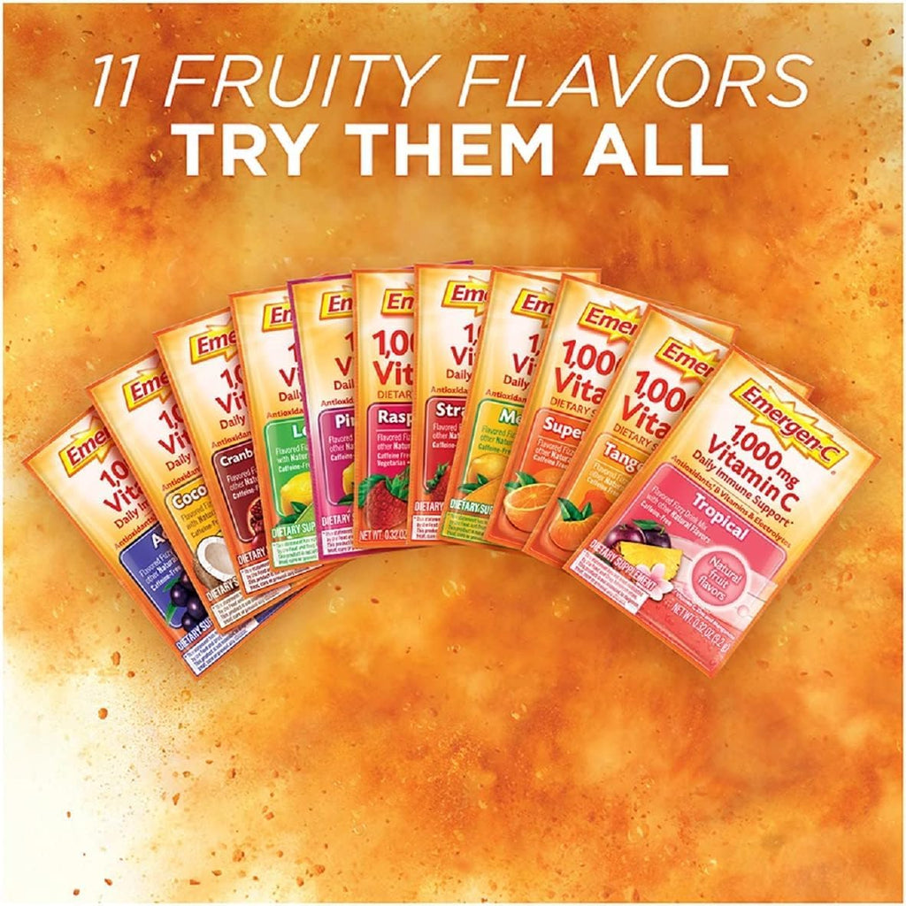 Emergen-C 1000mg Vitamina C en Polvo - Sabor Frambuesa - 30 sobres