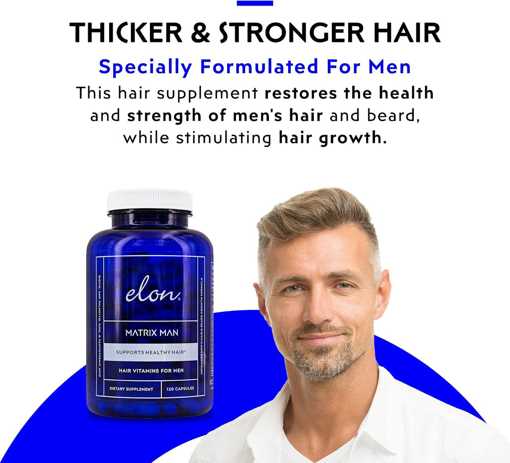 Elon Matrix Man - Vitaminas para el Crecimiento del Cabello en Hombres con Saw Palmetto y Biotina - 120 Cápsulas (60 Días)