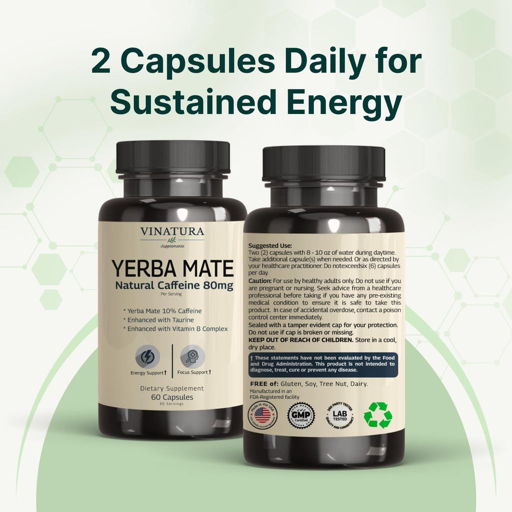Yerba Mate 1400mg con Taurina y Complejo B - 60 Cápsulas