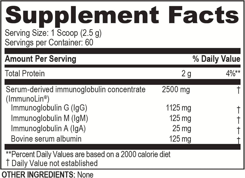 Brain Basics Ultra Pure IgG Supplement - Complemento de IgG Immunolin en Polvo, Sin Lácteos, con Vitaminas y Minerales, 150g, 60 Dosis