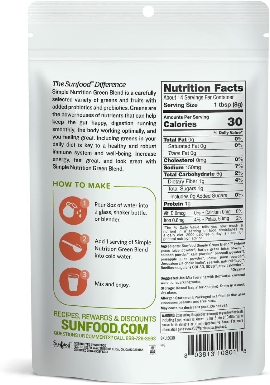 Sunfood Simple Nutrition Green Blend Orgánico 113 g