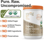 swiig Organic Super Greens Powder - Superalimento en Polvo Orgánico, Vegano, 90 Porciones (454 g)