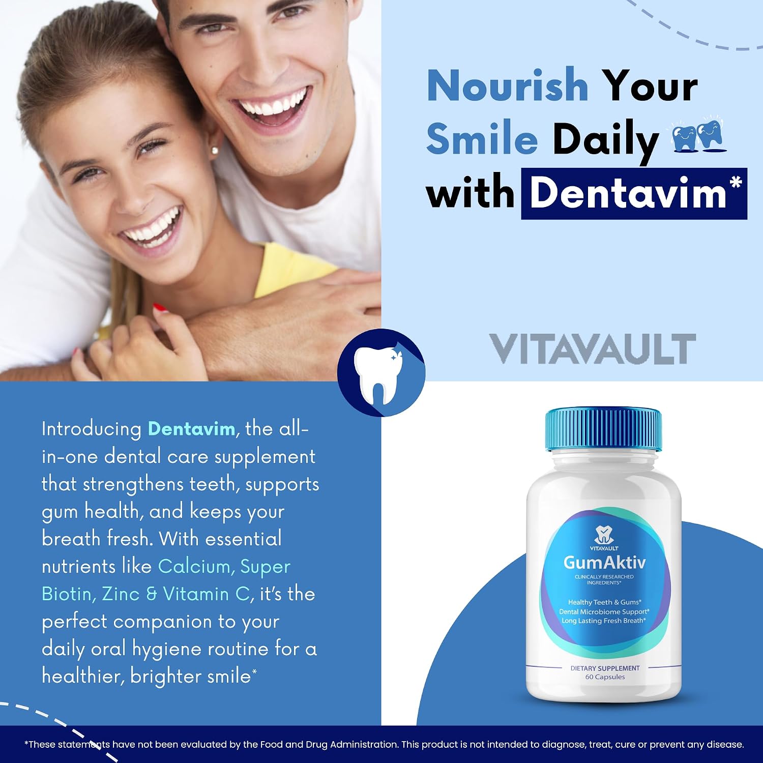 GumAktiv Cápsulas - Cuidado Natural para Dientes y Encías, Fórmula Extra Fuerte con Vitaminas y Minerales (60 Cápsulas)