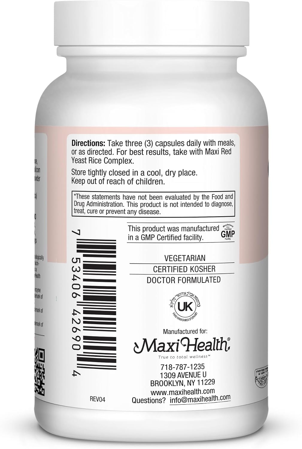 Maxi Health CH Control - con Vitamina E y Magnesio - 90 Cápsulas - Kosher