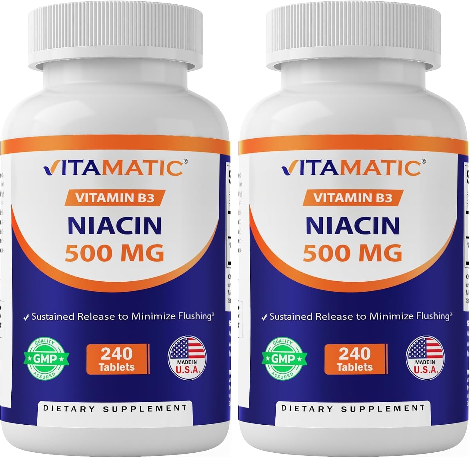 Vitamatic Niacina (Vitamina B3) 500mg, 240 Comprimidos - No OGM y Sin Gluten