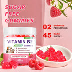 Gominolas de Vitamina B2 (Riboflavina) 400mg con Magnesio - 90 unidades - Vegano, Sin Azúcar - Sabor Frambuesa
