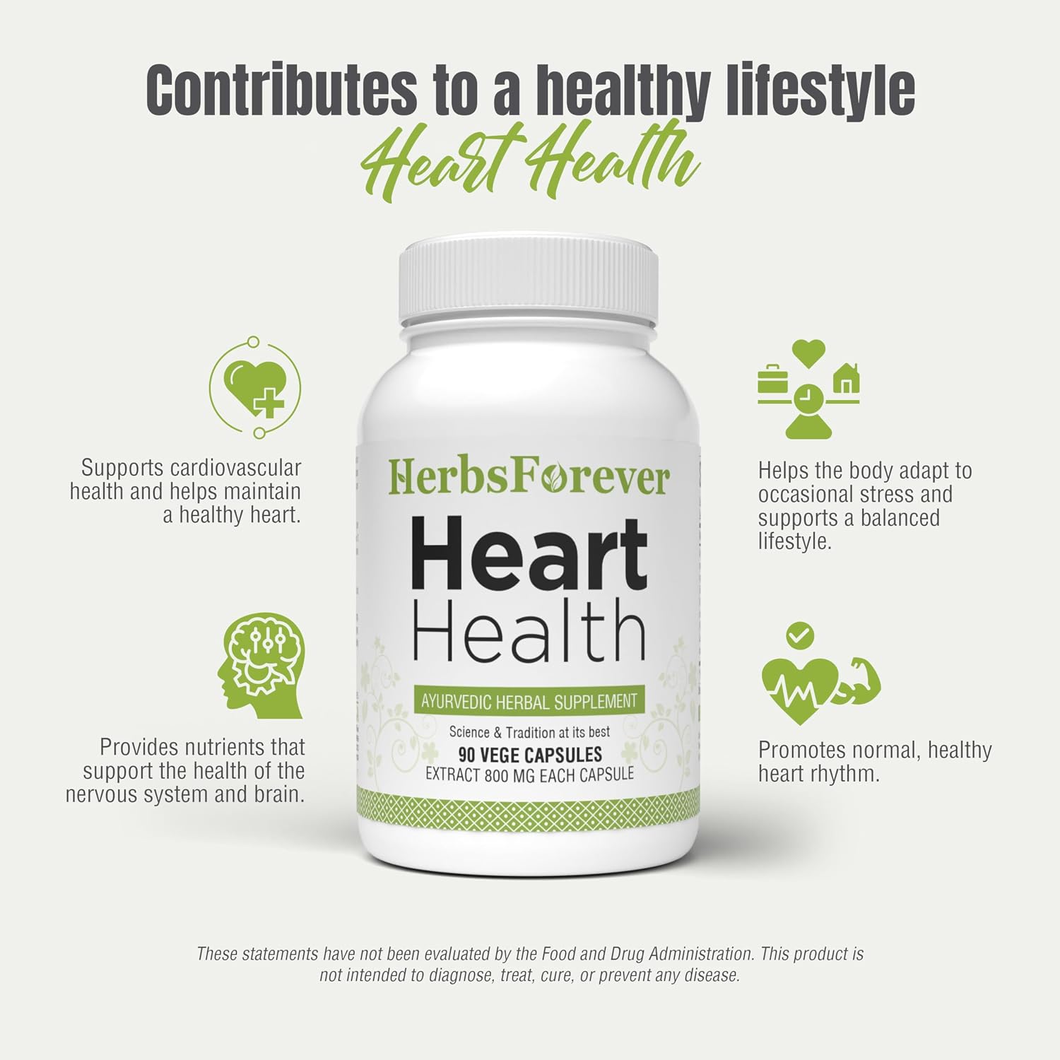 Herbsforever Heart Health - Cardiovascular Support, Heart Wellness | Anti Stress with Ashwagandha, Guggulipid, Terminalia Arjuna, Cinnamon, Garlic, Indian Gooseberry + 13 Herb Extracts | 90 Veg Capsules | 800 mg