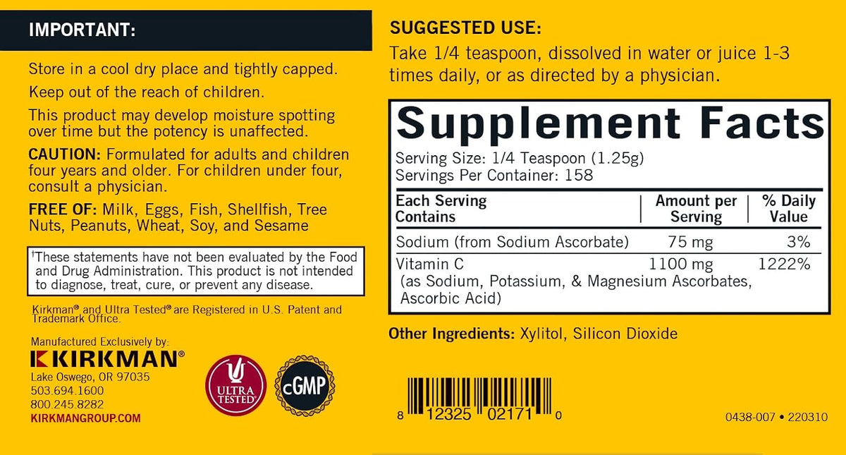 Buffered Vitamin C Powder - Bio-Max Series - Unflavored - Hypoallergenic, 7 oz – Image 2