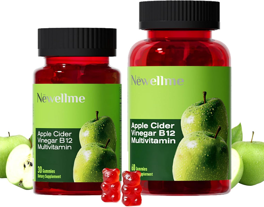 NEWELLME Gomitas de Vinagre de Manzana con The Mother y Vitamina B12 – Sin Azúcar, Veganas, 90 Unidades