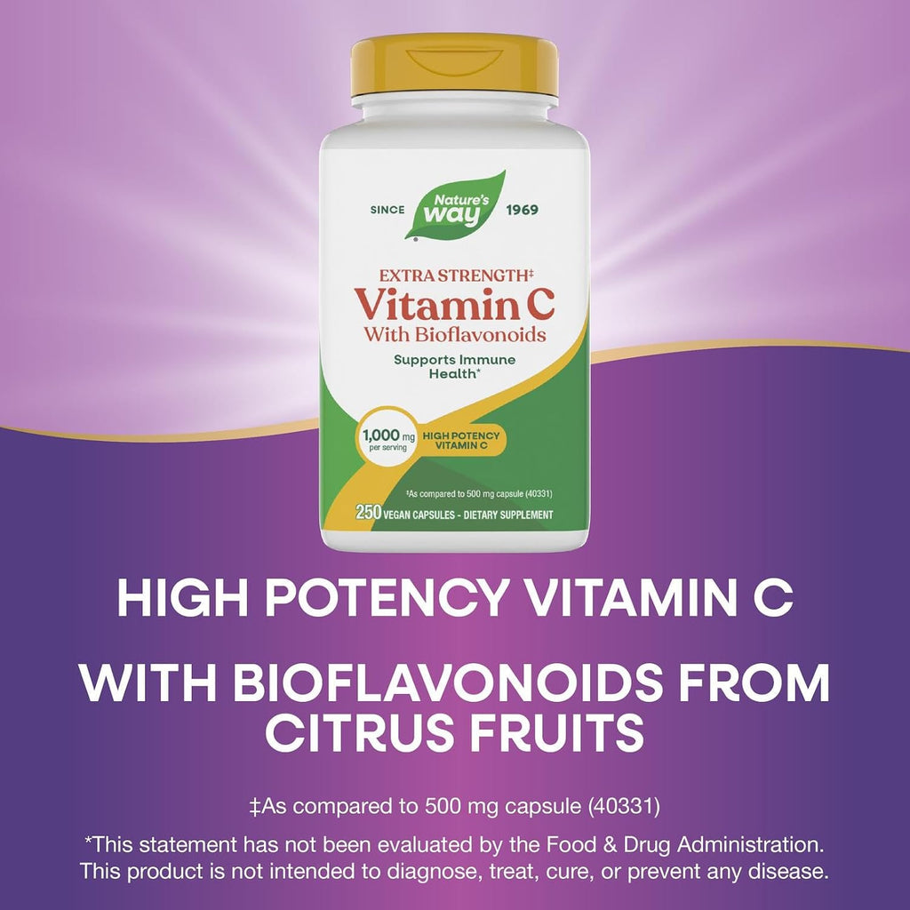 Nature's Way Vitamina C Extra Fuerte con Bioflavonoides, 1000 mg, 250 Cápsulas Veganas