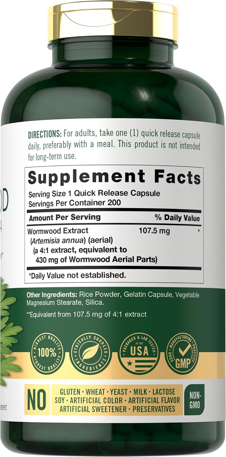 Carlyle Cápsulas de Ajenjo Dulce | 200 Cápsulas | Artemisia Annua | Suplemento No Transgénico y Sin Gluten