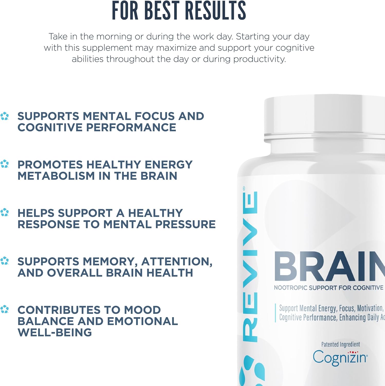 Brain Plus Revive MD – Suplemento para la memoria y concentración, fórmula nootrópica sin estimulantes, 150 cápsulas