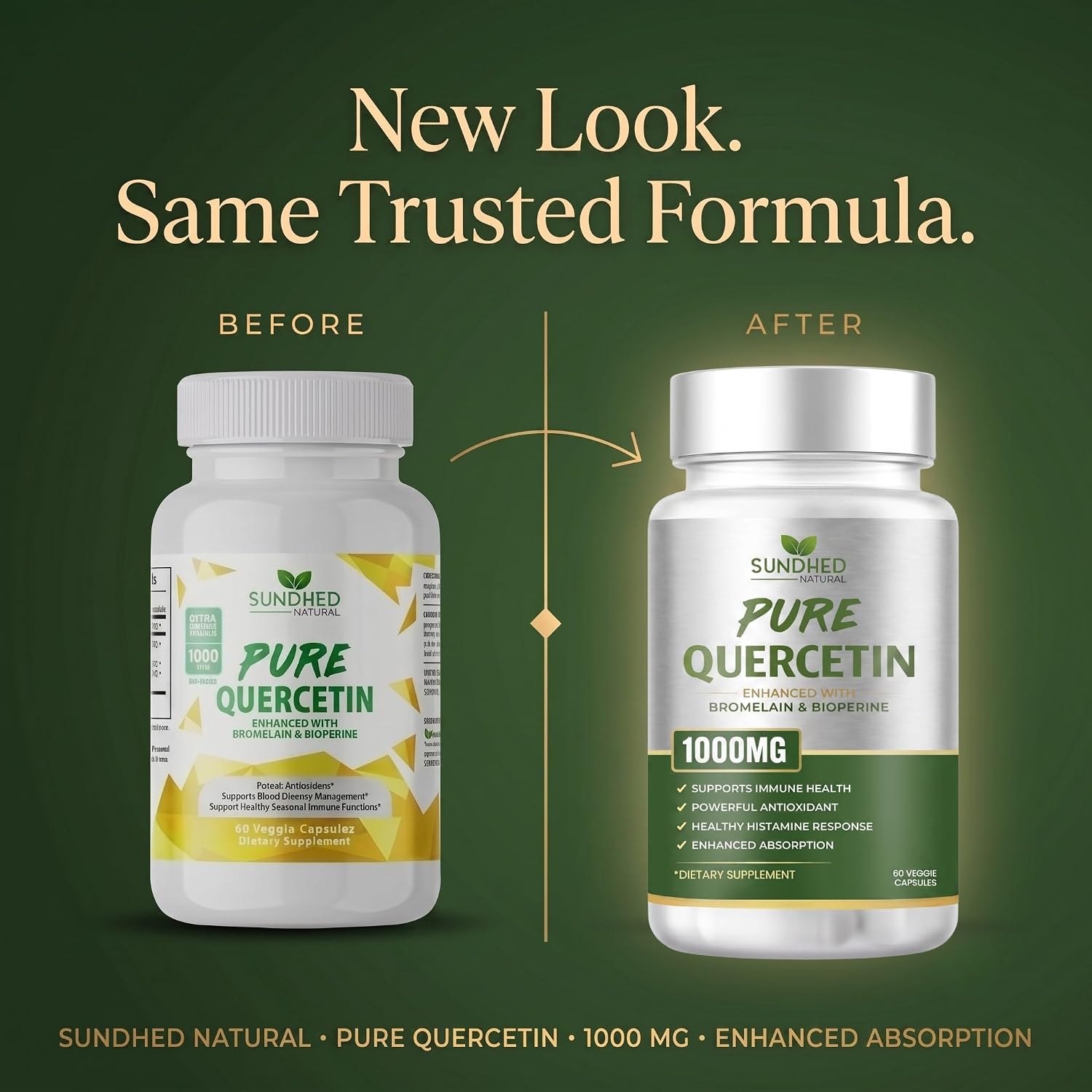 Sundhed Natural Quercetina Pura con Bromelina y Bioperina - 1000 mg, 60 Cápsulas