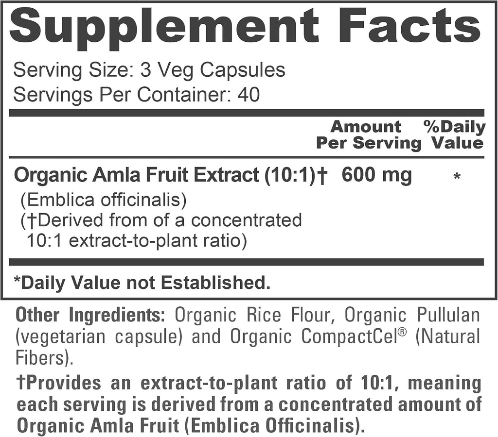 NusaPure Cápsulas de Amla Orgánico 600 mg, 120 Cápsulas Veganas