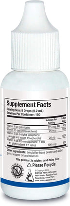BIOTICS RESEARCH Bio ADEK Mulsion - Emulsión de Vitaminas A, D, E, K2, 30 ml
