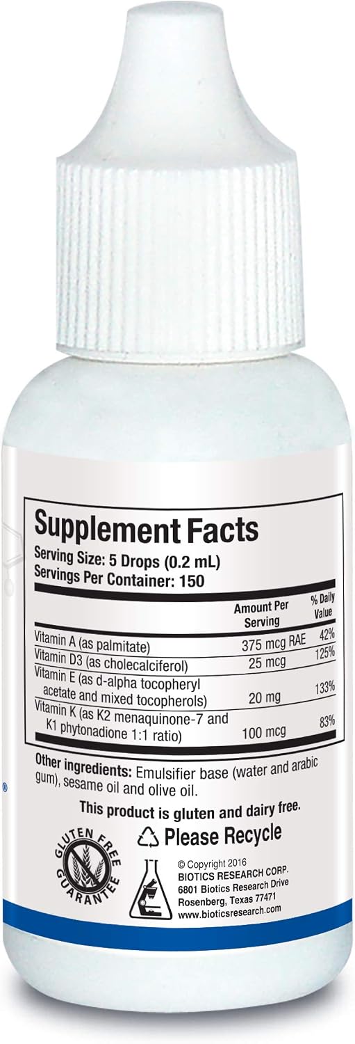 BIOTICS RESEARCH Bio ADEK Mulsion - Emulsión de Vitaminas A, D, E, K2, 30 ml
