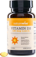 NatureWise Vitamina D3 5000 UI (125 mcg) - 30 Cápsulas Blandas - Apoyo Inmune, Músculos y Huesos - Sin OGM, Sin Gluten, con Aceite de Oliva Orgánico