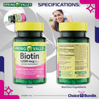 Choice Bundle Biotina en Cápsulas Blandas 1000mcg – Pack de 2 (300 Cápsulas) + Guía y Pastillero