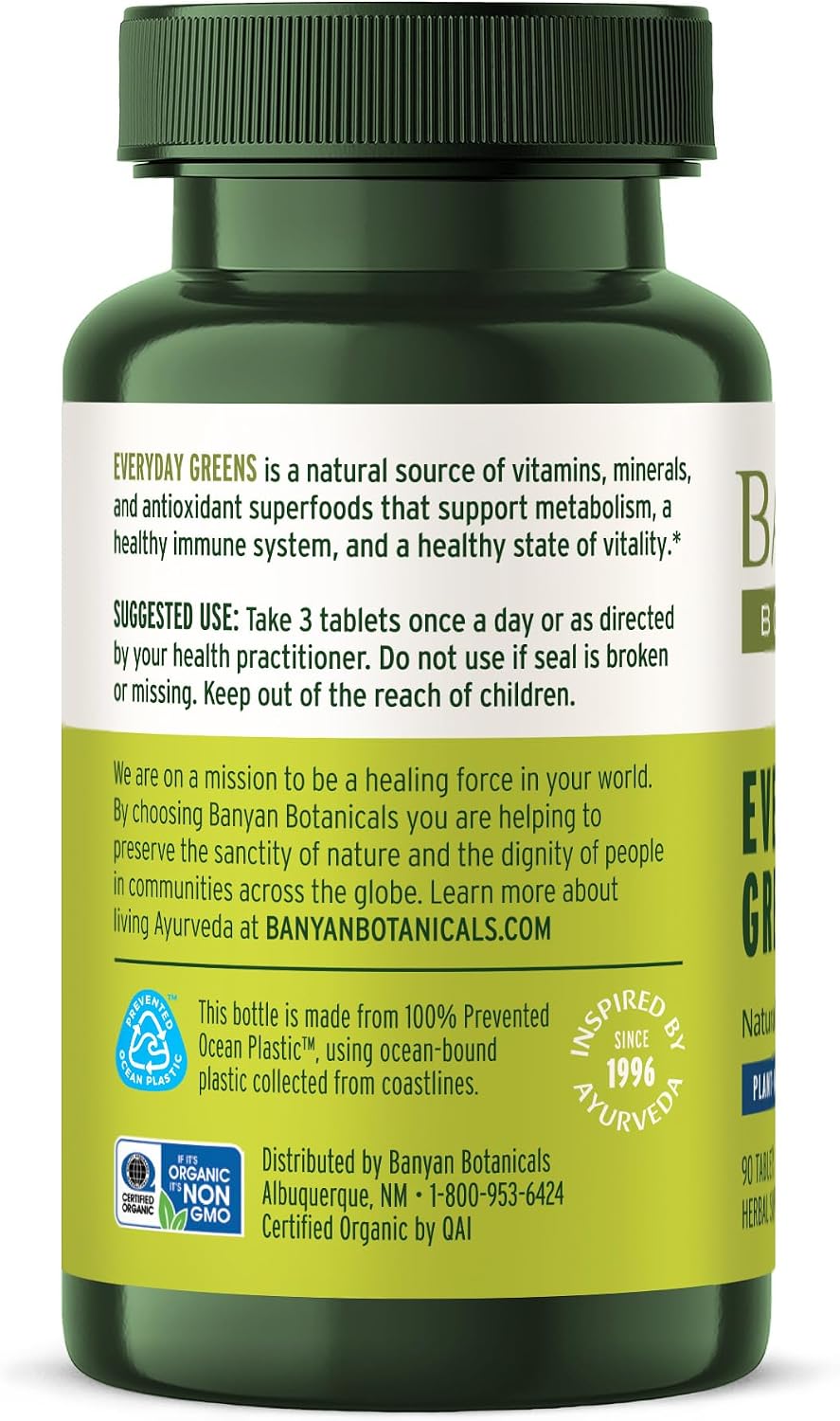 Banyan Botanicals Organic Everyday Greens – Organic Superfood Concentrated Tablets – 90 tablets