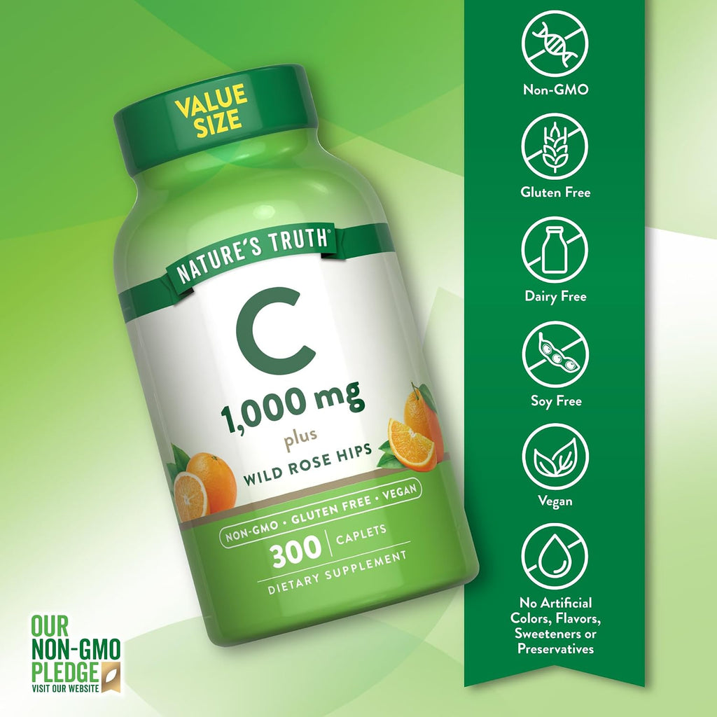 Vitamina C 1000 mg con Rosa Mosqueta - 300 Comprimidos Veganos - Nature's Truth
