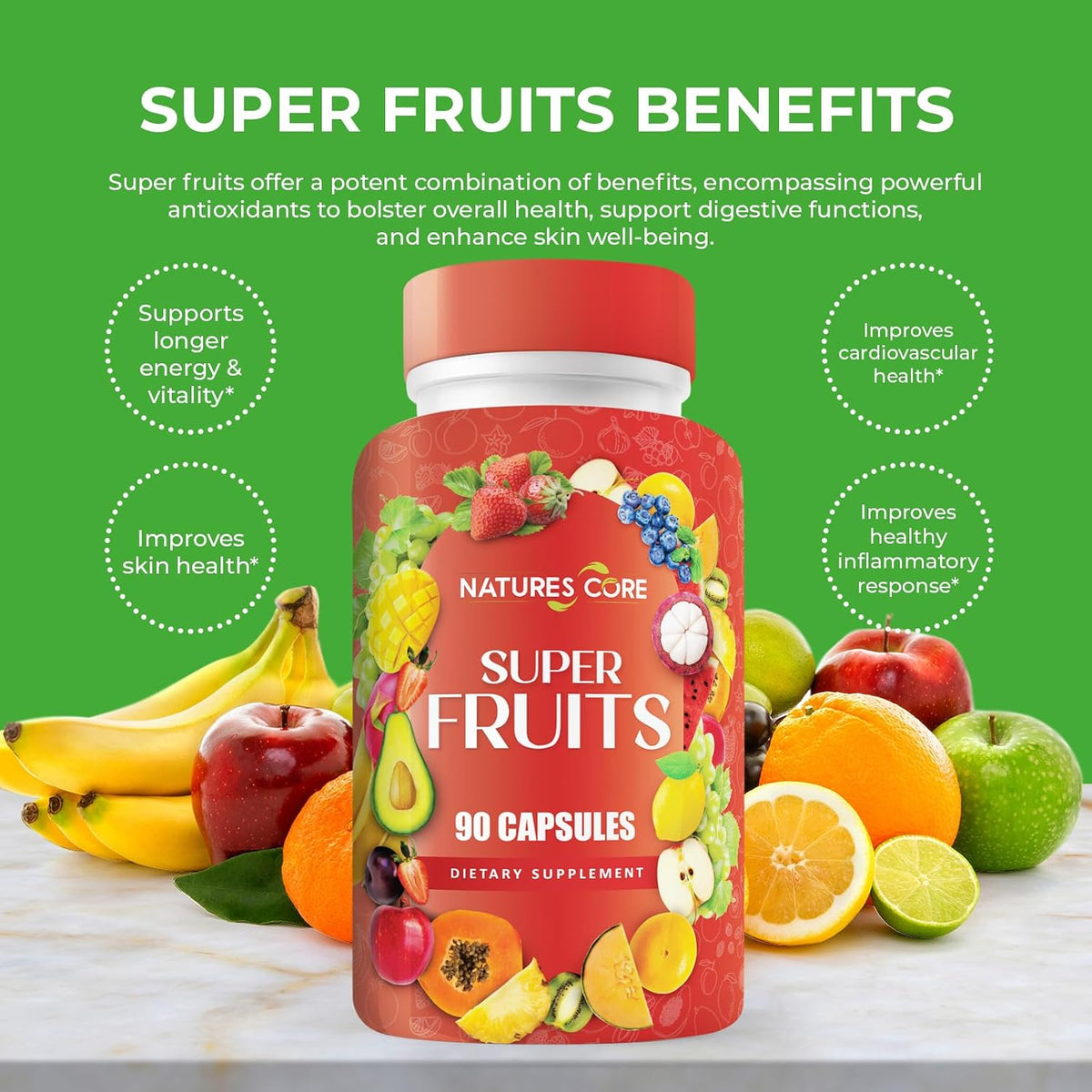 Nature's Core Suplemento de Frutas y Verduras - 360 Cápsulas - 100% Natural, Vegano, Sin Soja – Image 6