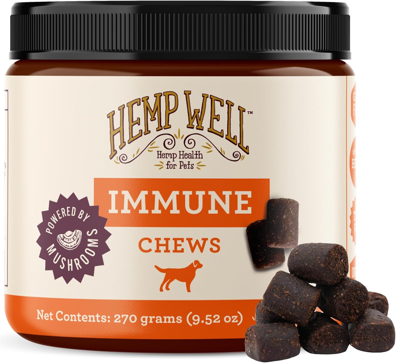 Hemp Well Immune - Masticables Blandos para Perros con Hongos Funcionales (60 uds)