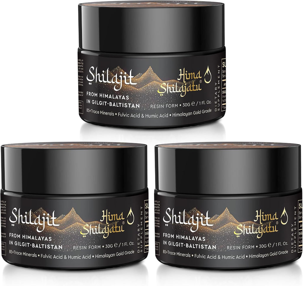 Resina de Shilajit Orgánica del Himalaya - Grado Oro 100% Pura con Ácido Fúlvico y 85+ Minerales Traza - Pack de 3 (6 Meses de Suministro)