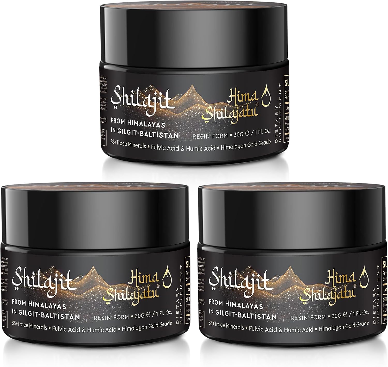 Resina de Shilajit Orgánica del Himalaya - Grado Oro 100% Pura con Ácido Fúlvico y 85+ Minerales Traza - Pack de 3 (6 Meses de Suministro)