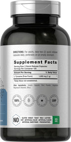 Horbäach L-Tirosina 1000mg | 250 Cápsulas | Suplemento de Aminoácidos | No GMO y Sin Gluten
