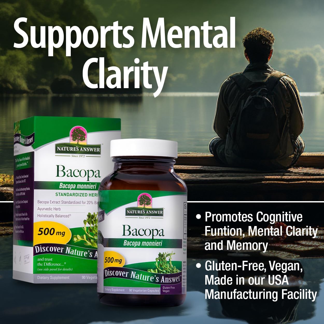 Nature's Answer Bacopa Monnieri 500mg – 90 Cápsulas Veganas