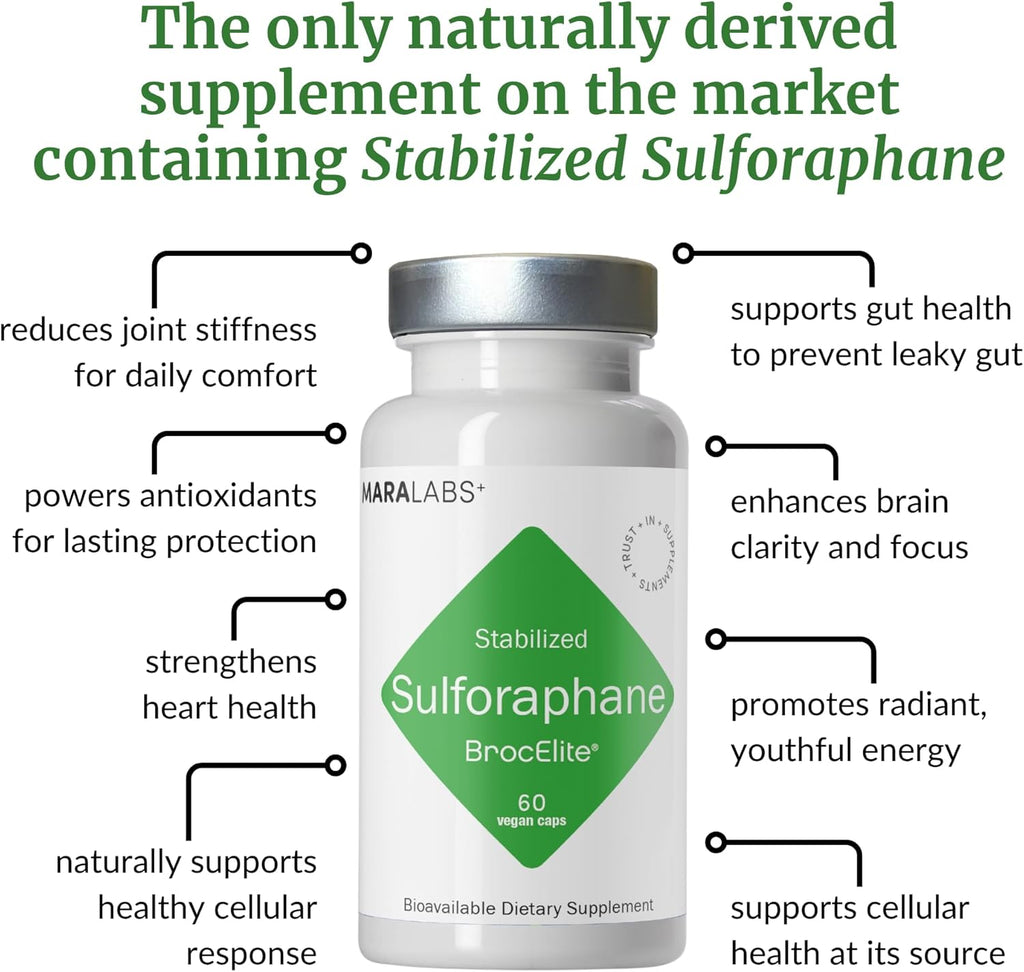 BrocElite Mara Labs Plus - Suplemento de Sulforafano de Brócoli Estabilizado - 60 Cápsulas Veganas