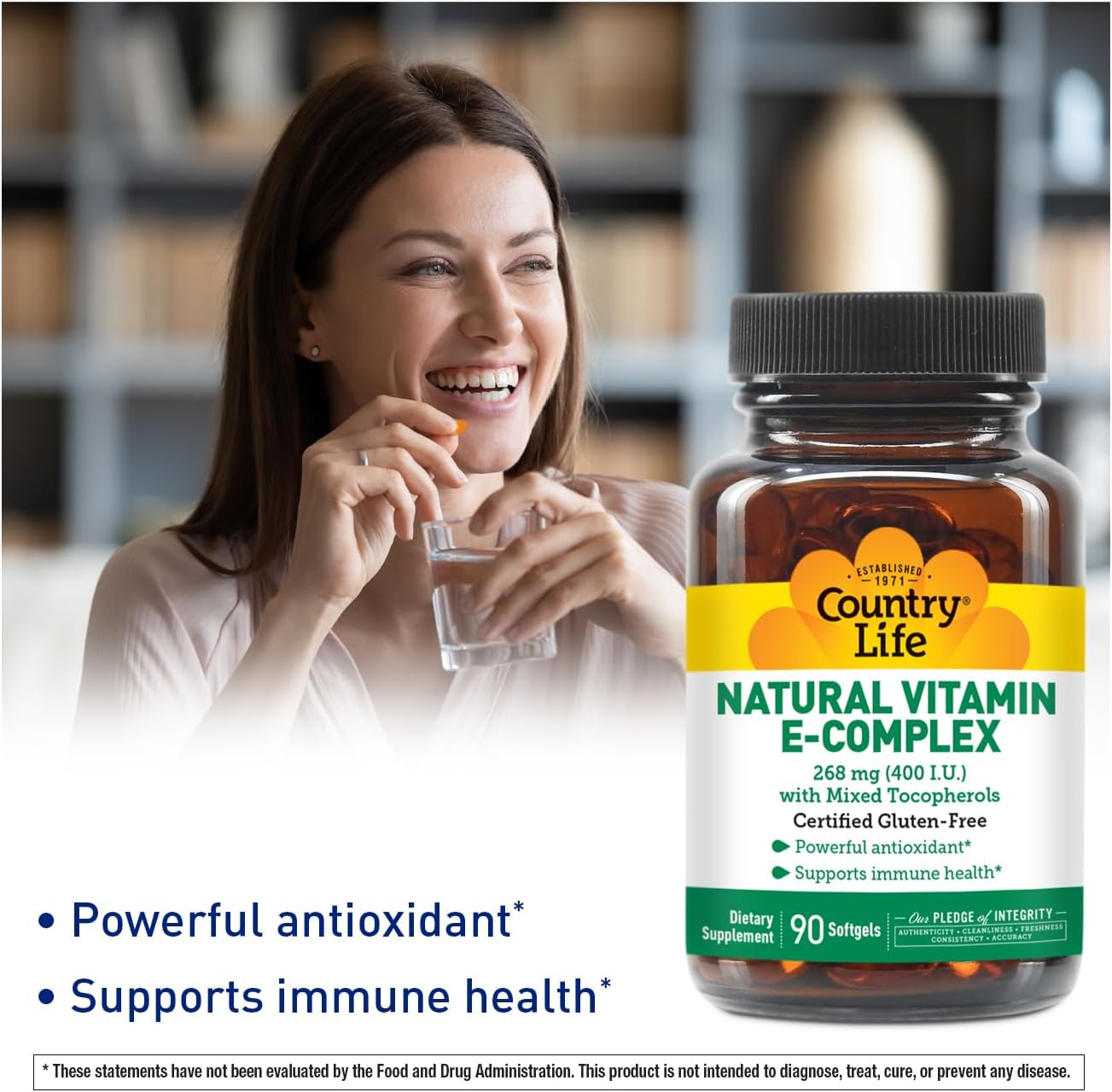 Country Life Vitamin E-Complex 400 UI – Tocoferoles Mixtos Naturales – 90 Cápsulas Blandas